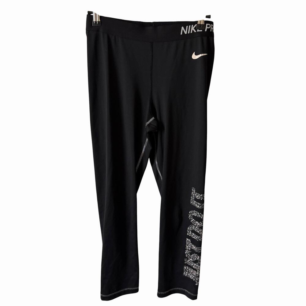 Nike Pro Womens Medium Swoosh Selfie Capri Tights Black Activewear Cropped Leg - Picture 1 of 9
